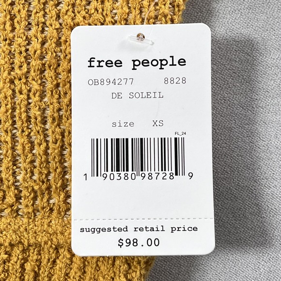 Free People Sweater Womens XS Yellow De Soleil Cropped V Neck Knit Pullover - Picture 4 of 11